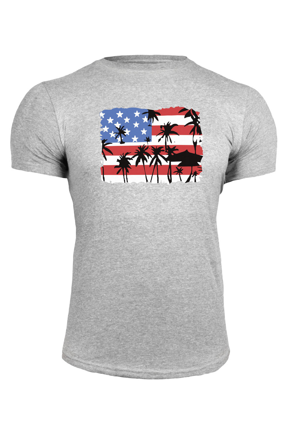 Gray American Flag Plant Graphic Print Muscle Fit Men's T Shirt Men's Tops JT's Designer Fashion