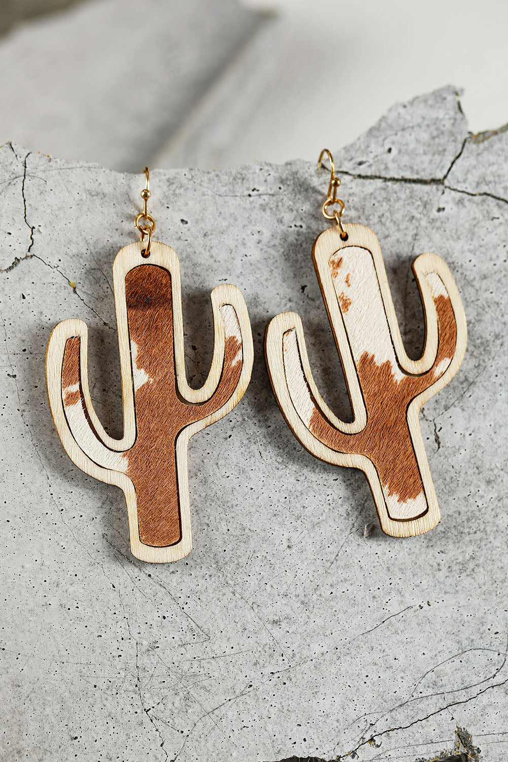 Chestnut Vintage Cactu-Shape Wooden Hook Earrings Jewelry JT's Designer Fashion