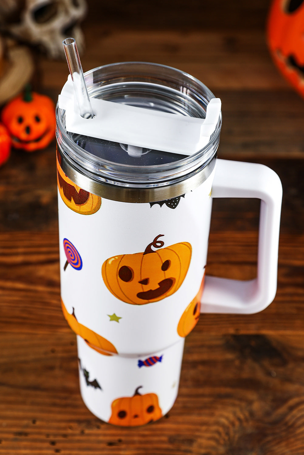 Bright White 40oz Halloween Print 304 Stainless Steel Thermos Cup Tumblers JT's Designer Fashion