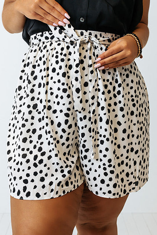 White Plus Size Dalmatian Print High Waist Shorts White 100%Polyester Plus Size Bottoms JT's Designer Fashion