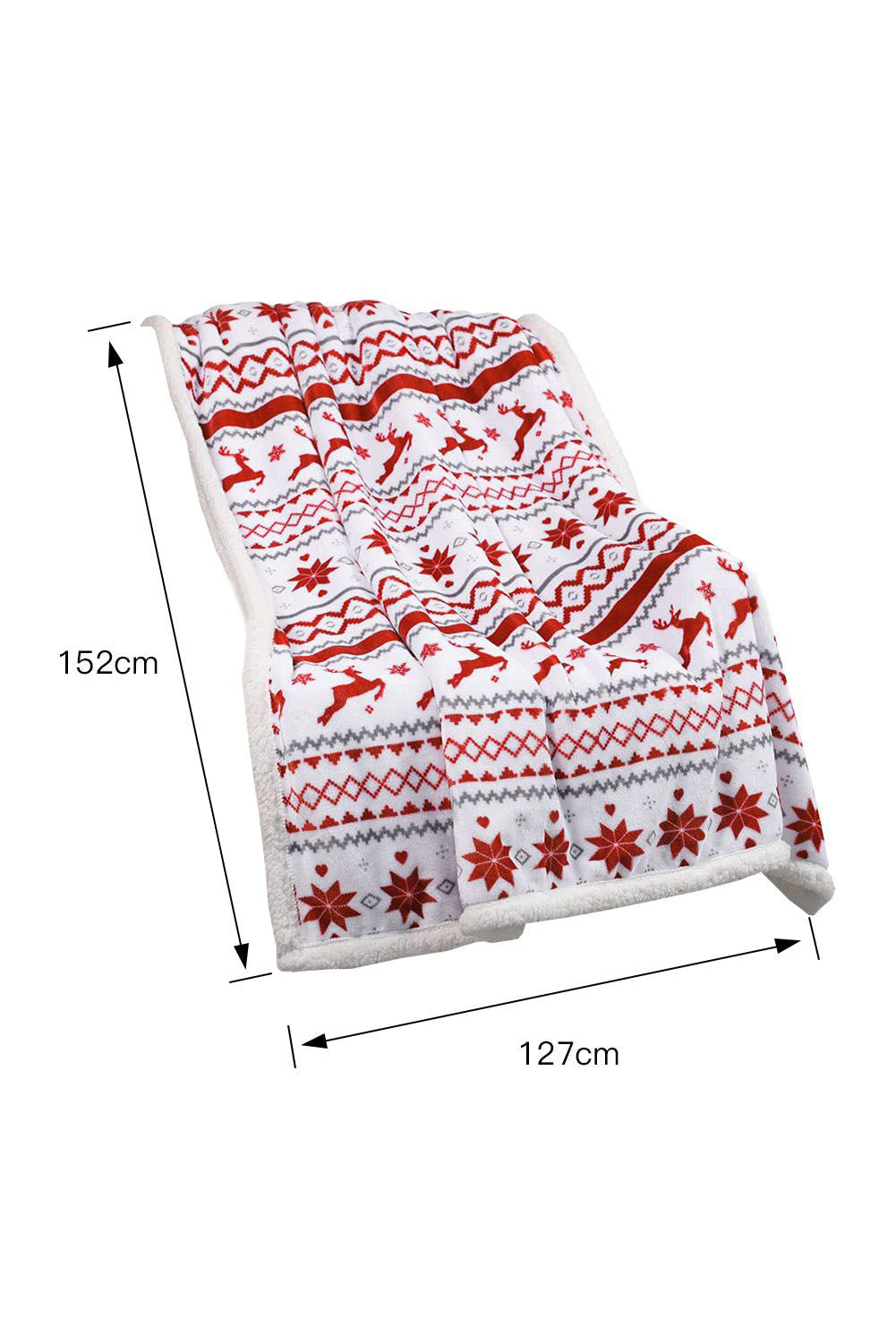 White Christmas Reindeer Snowflake Printed Sherpa Blanket Other Accessories JT's Designer Fashion