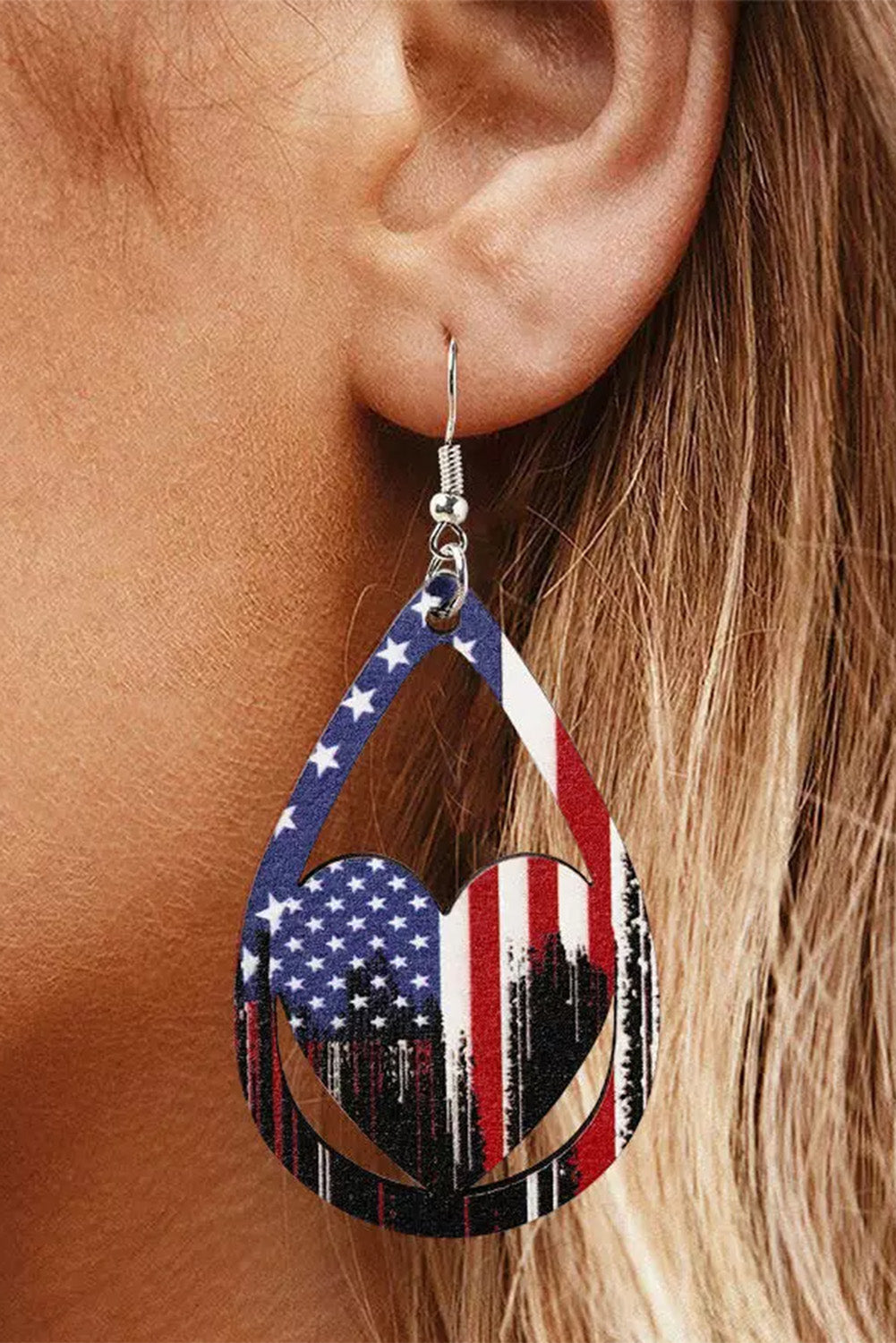 Multicolor American Flag Heart Hollow Out Water Drop Earrings Jewelry JT's Designer Fashion