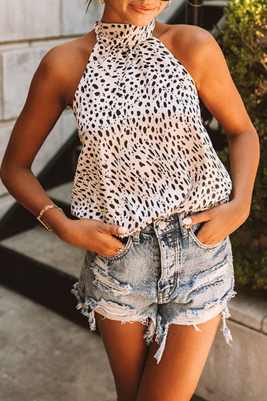 Leopard Halter Neck Animal Spotted Print Tank Top Leopard 95%Polyester+5%Elastane Tank Tops JT's Designer Fashion