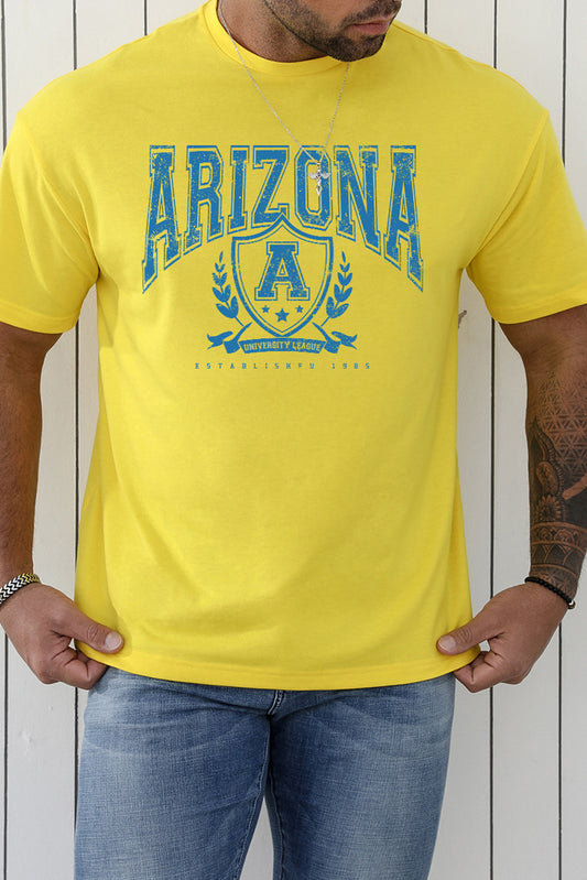 Yellow ARIZONA Graphic Print Short Sleeve Men's Oversized Tee Yellow 62%Polyester+32Cotton+6%Elastane Men's Tops JT's Designer Fashion