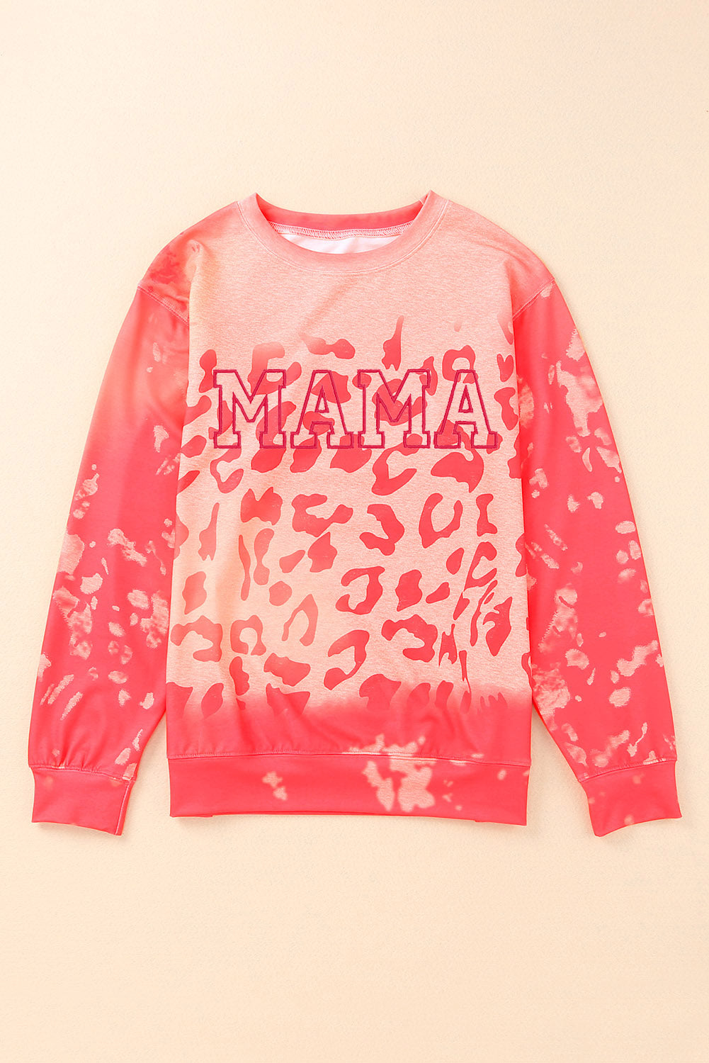 Pink MAMA Leopard Print Crew Neck Pullover Sweatshirt Graphic Sweatshirts JT's Designer Fashion