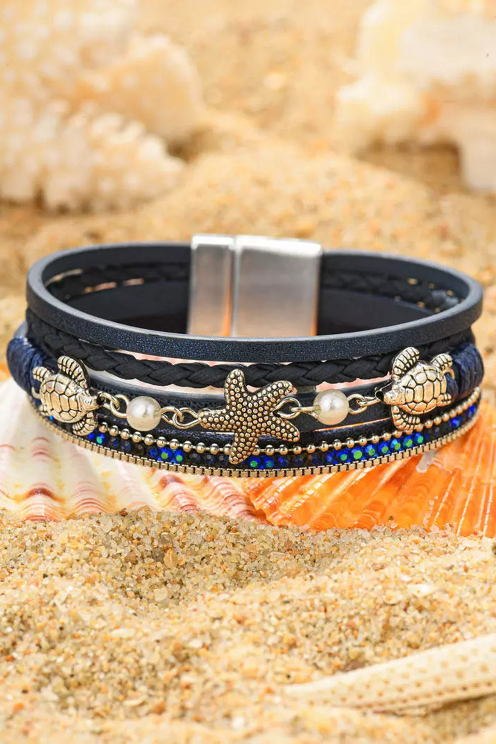 Blue Starfish Turtle Magnet Buckle Bracelet Jewelry JT's Designer Fashion