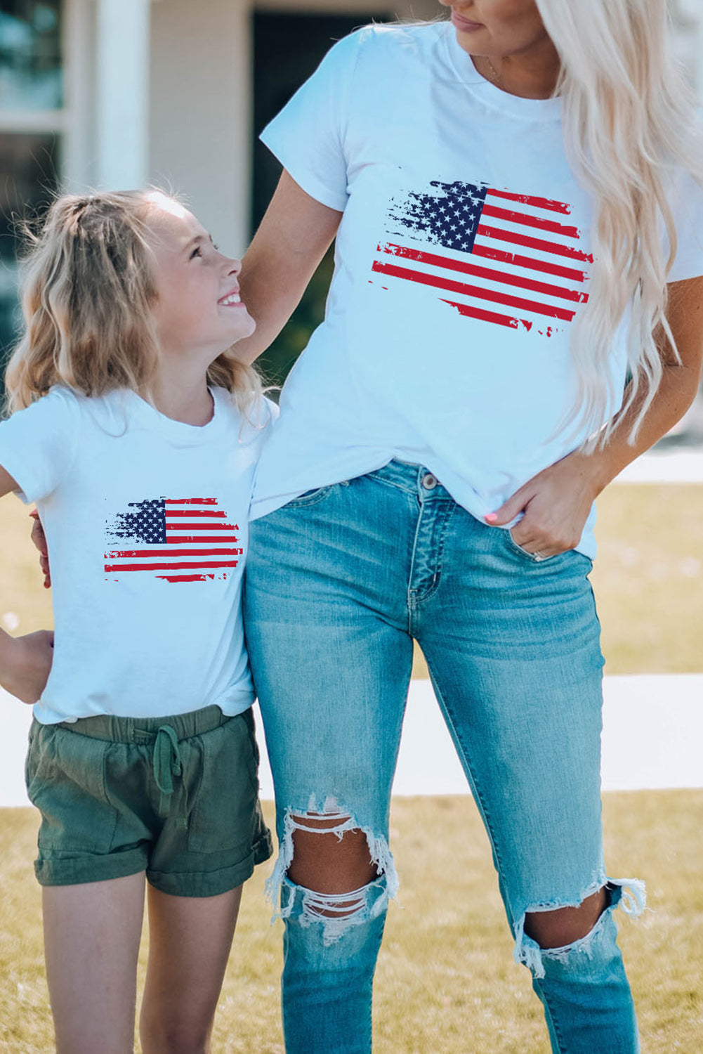 White Mother Daughter Matching Vintage Flag Tee for Mom Family T-shirts JT's Designer Fashion