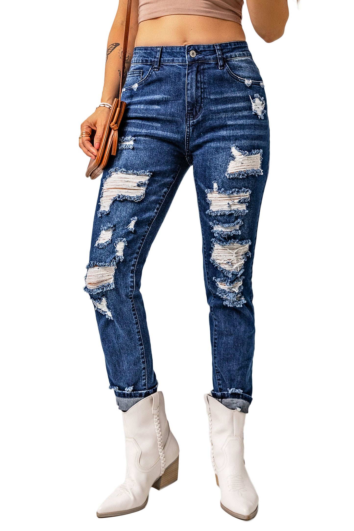 Blue Distressed High Waist Skinny Jeans Jeans JT's Designer Fashion