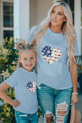 Sky Blue Family Matching American Flag Flower Heart Print Graphic Tee Family T-shirts JT's Designer Fashion