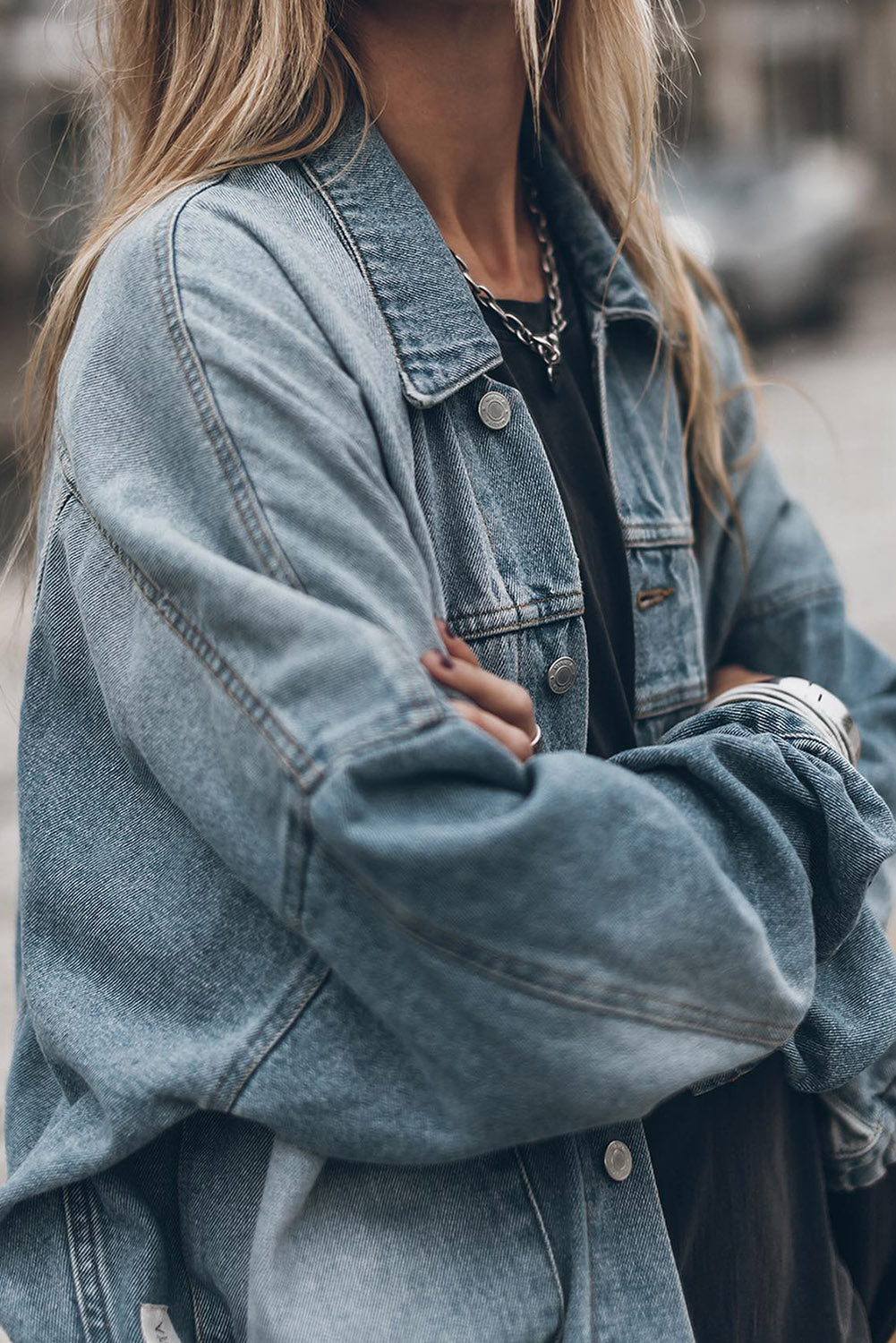 Sky Blue Buttoned Flap Pocket Denim Jacket Denim jackets JT's Designer Fashion