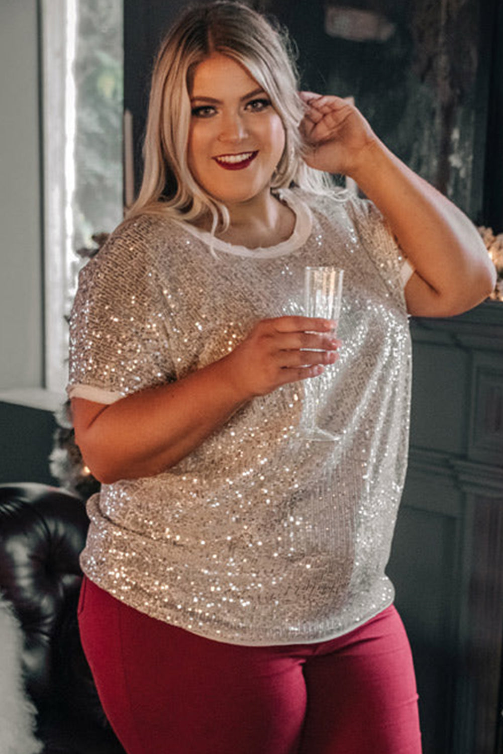 Light Pink Plus Size Sequin T-shirt Plus Size JT's Designer Fashion