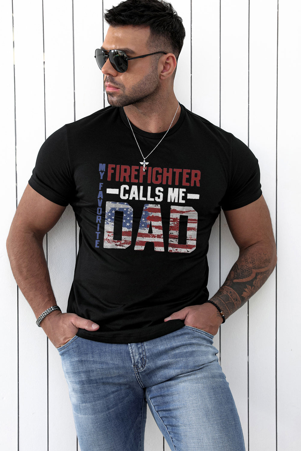 Black American Flag DAD Letter Graphic Print Muscle Fit Men's T Shirt Men's Tops JT's Designer Fashion