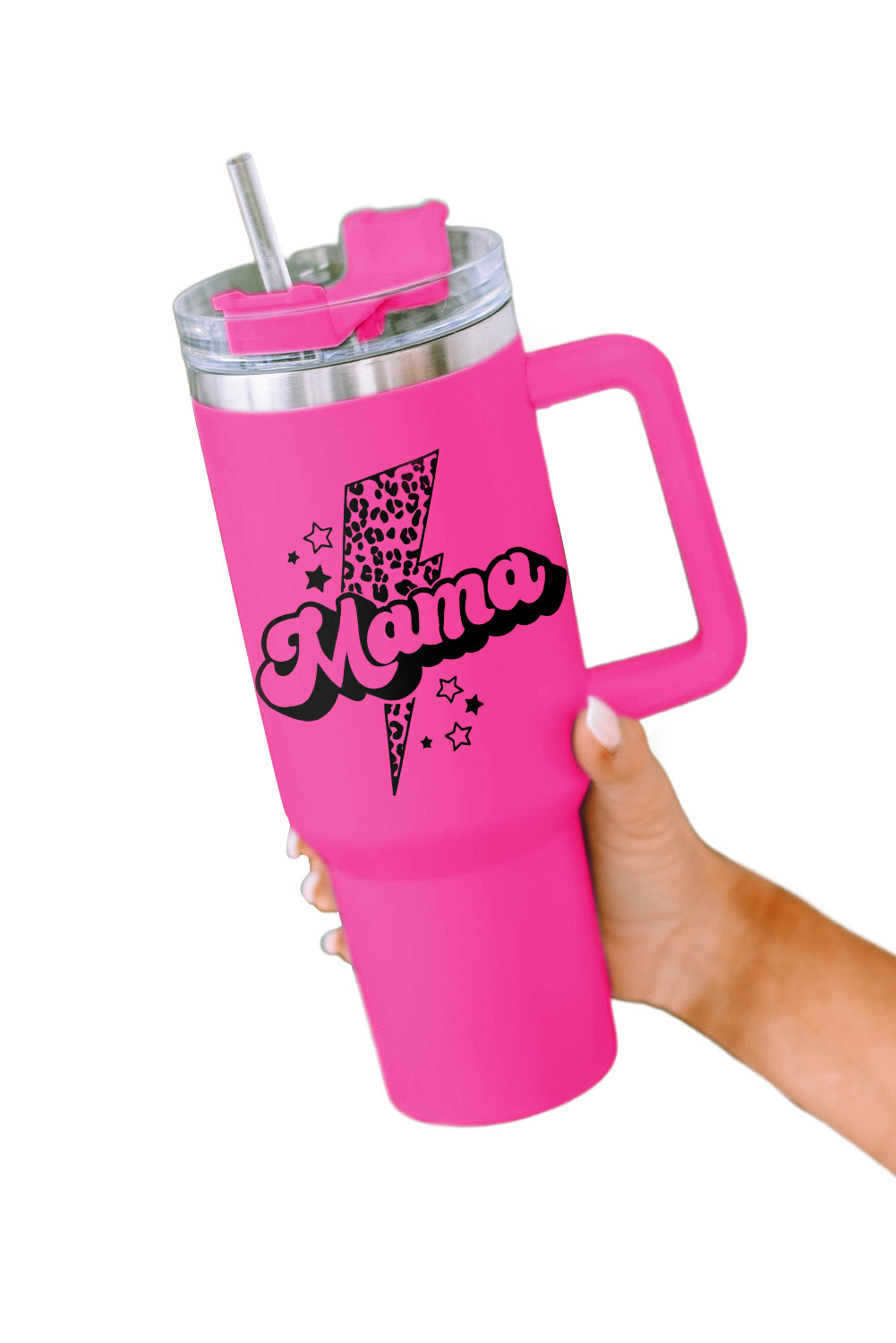 Rose Mama Leopard Lightning Print Portable Cup with Handle 40oz Tumblers JT's Designer Fashion