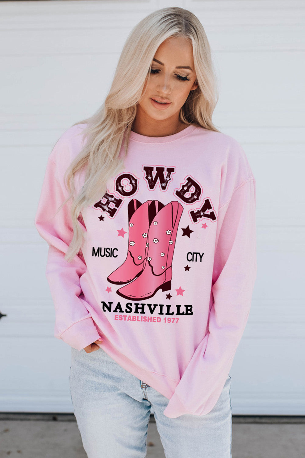 Pink HOWDY NASHVILLE Vintage Western Graphic Sweatshirt Graphic Sweatshirts JT's Designer Fashion