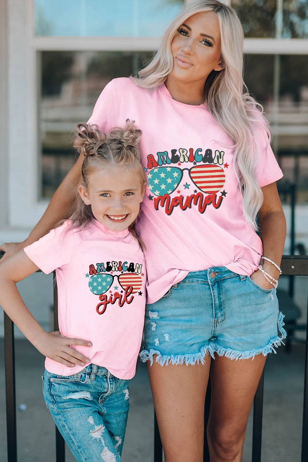 Pink American Mama Sunglass Print Short Sleeve Graphic Tee Family T-shirts JT's Designer Fashion