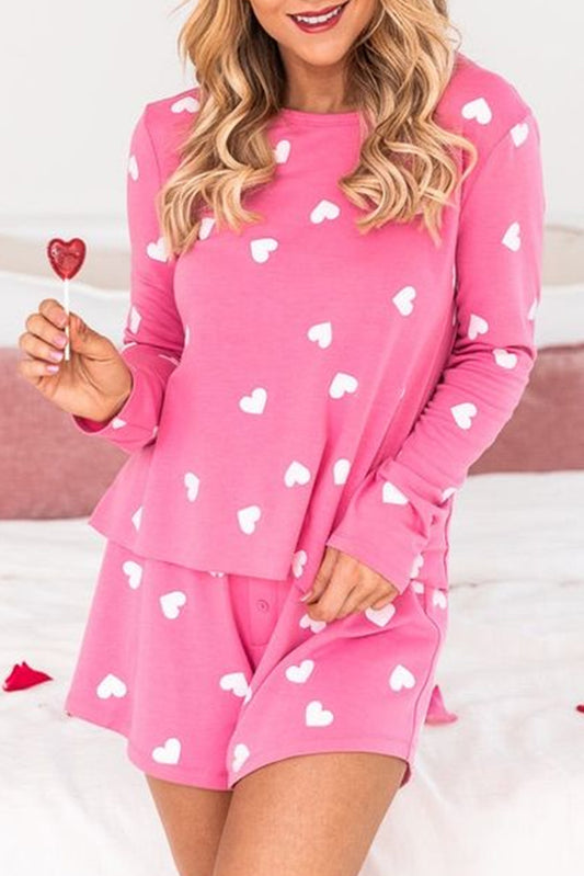 Pink Valentine Heart Print 2pc Shorts Lounge Set Loungewear JT's Designer Fashion