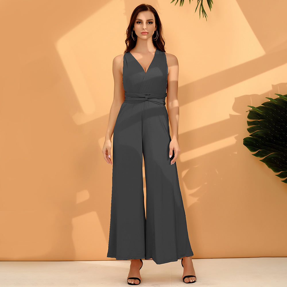 Fashion Solid Color Multi-wear French Wide-leg Pants Jumpsuits & Rompers JT's Designer Fashion