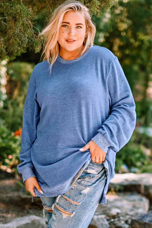 Sky Blue Plus Size Long Sleeve Pullover Sweatshirt Plus Size Tops JT's Designer Fashion