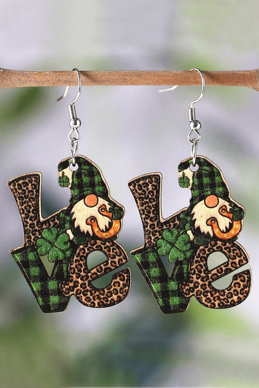 Green St. Patricks Day Leopard LOVE Four leaf Grass Earrings Jewelry JT's Designer Fashion