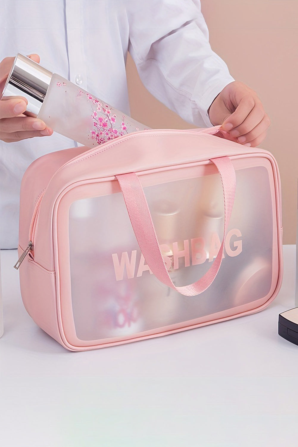 Pink WASHBAG Print Clear Frosted Waterproof Bag Set Other Accessories JT's Designer Fashion