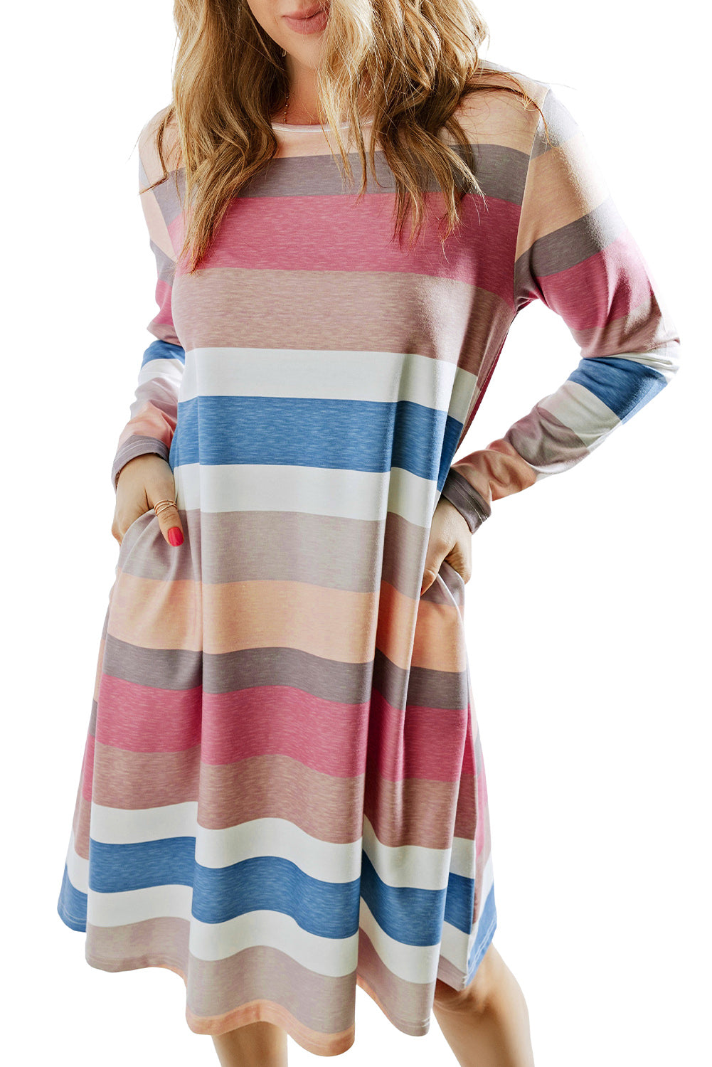 Rainbow Long Sleeve Stripes Mini Dress Mini Dresses JT's Designer Fashion