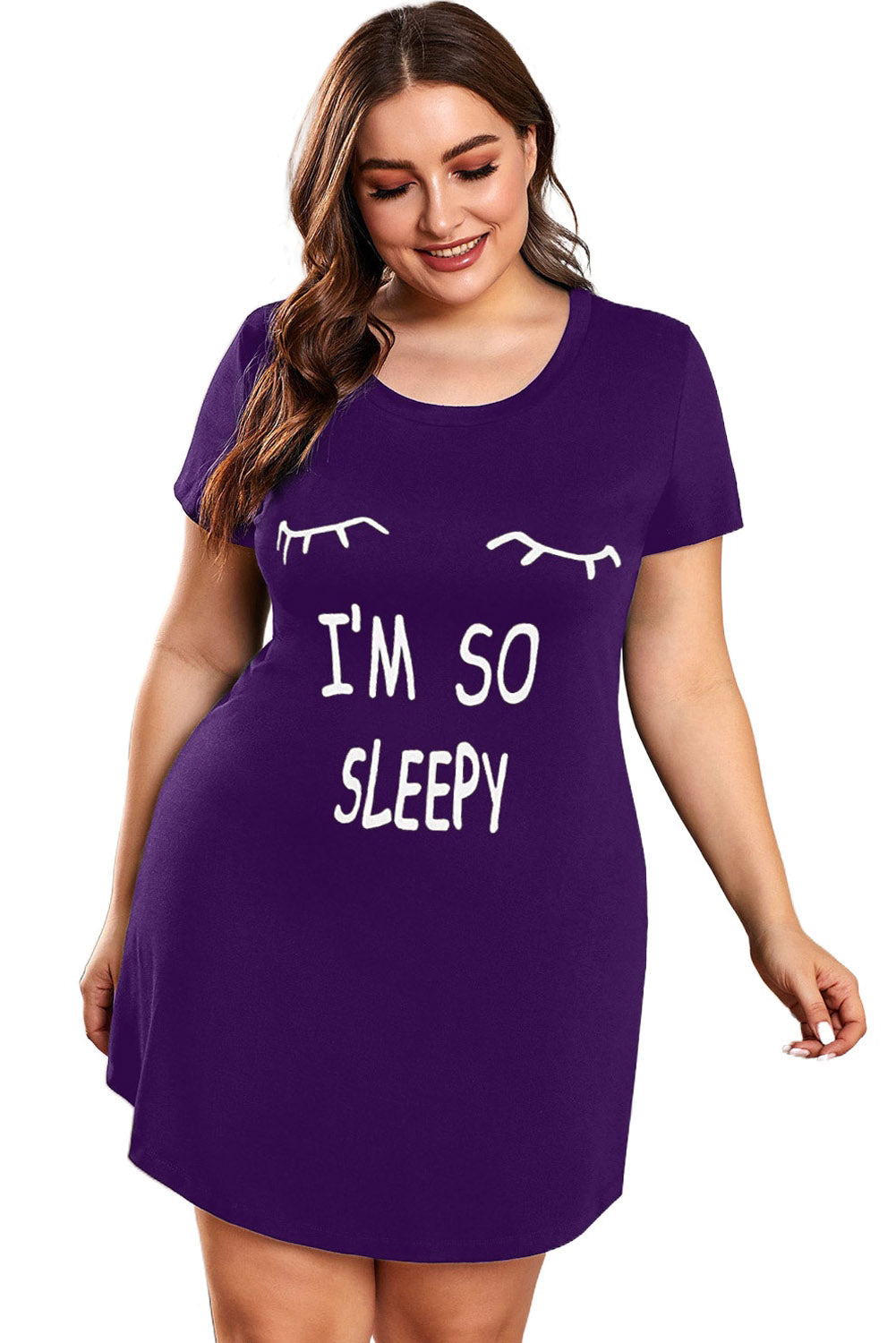 Purple Plus size LET ME SLEEP Graphic Print Black Nightwear Mini Dress Plus Size Dresses JT's Designer Fashion