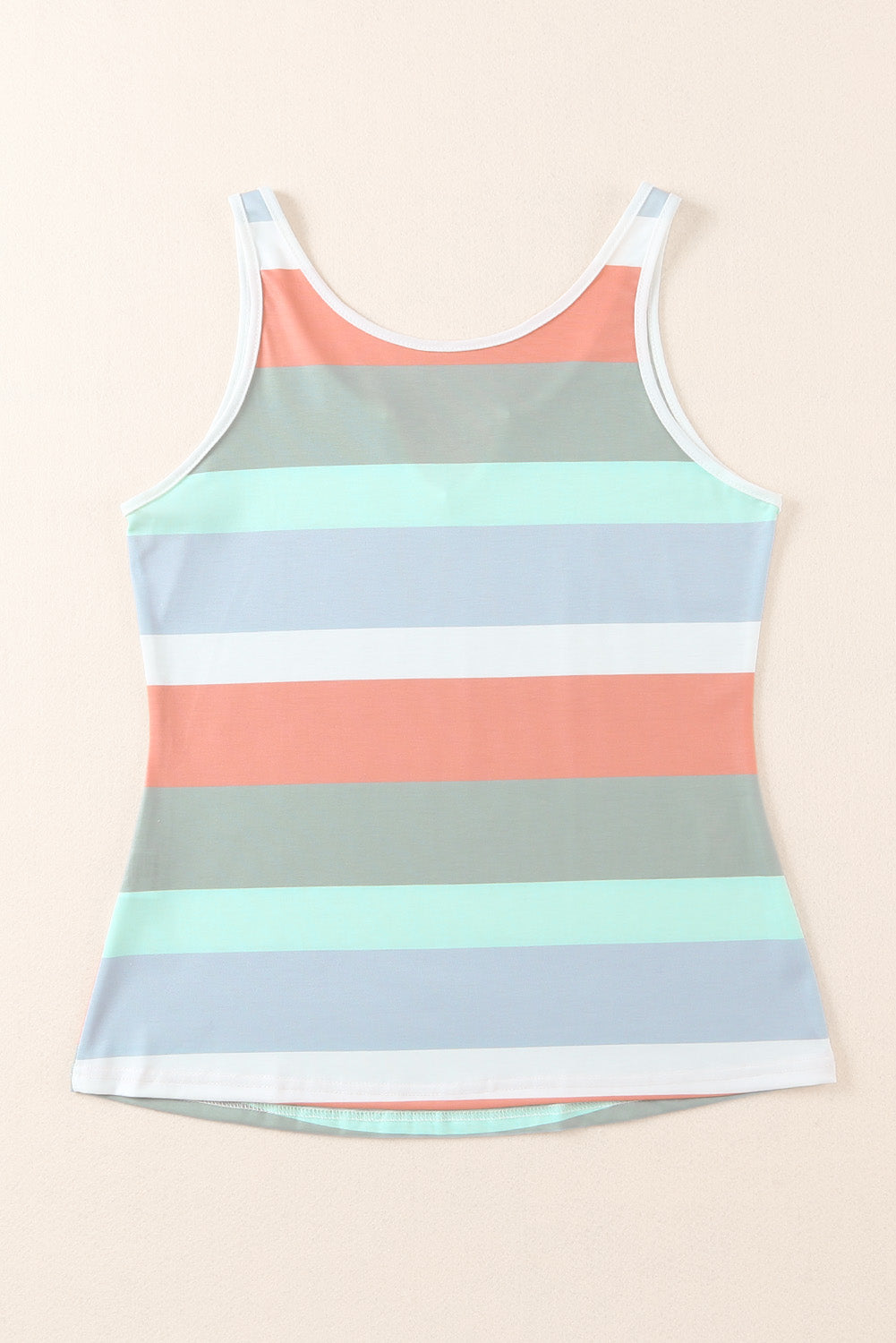 Green Striped Color Block Notched Neck Tank Top Tank Tops JT's Designer Fashion