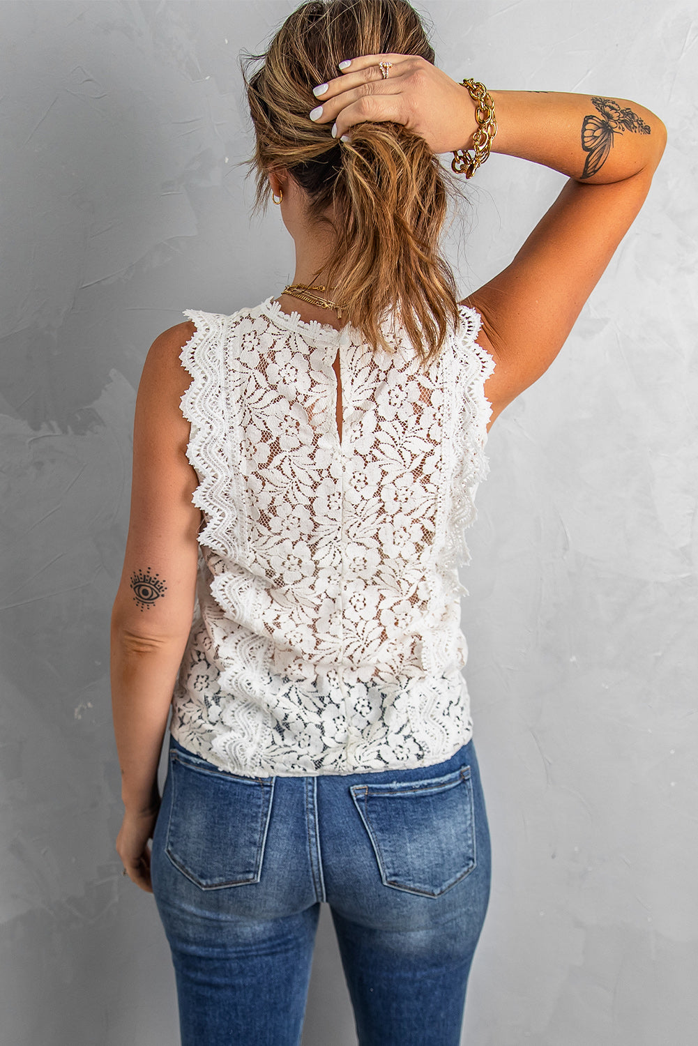 White Lace V Neck Tank Top Tank Tops JT's Designer Fashion