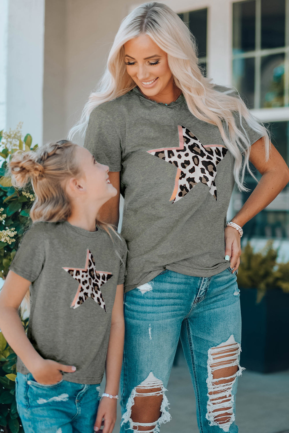 Gray Leopard Star Print Kid's Short Sleeve T-Shirt Family T-shirts JT's Designer Fashion