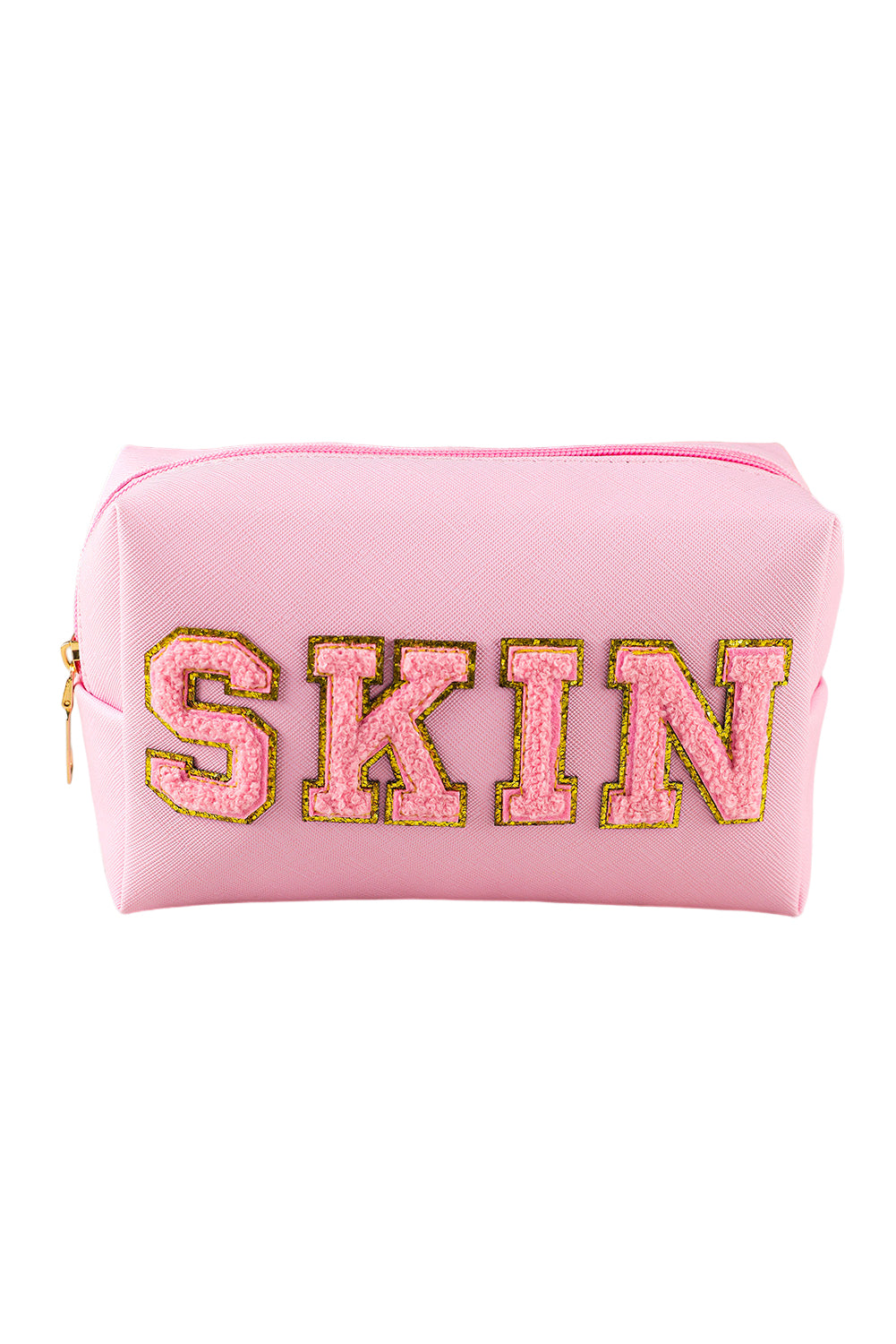 Pink SKIN Embroidered Patch Zipped Cosmetic Bag 19*7*12cm Other Accessories JT's Designer Fashion