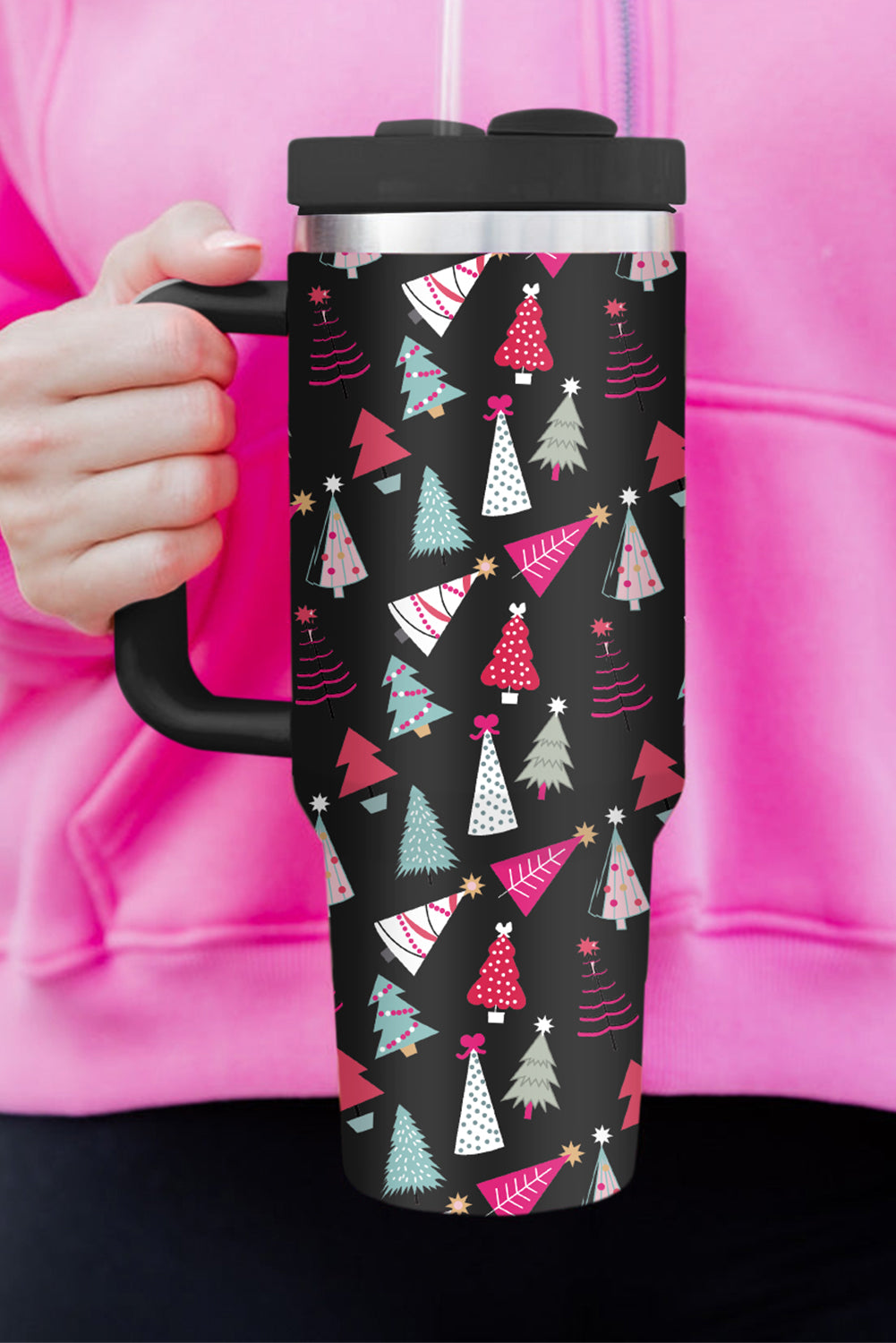 Black Cartoon Christmas Tree Printed Thermos Cup Tumblers JT's Designer Fashion