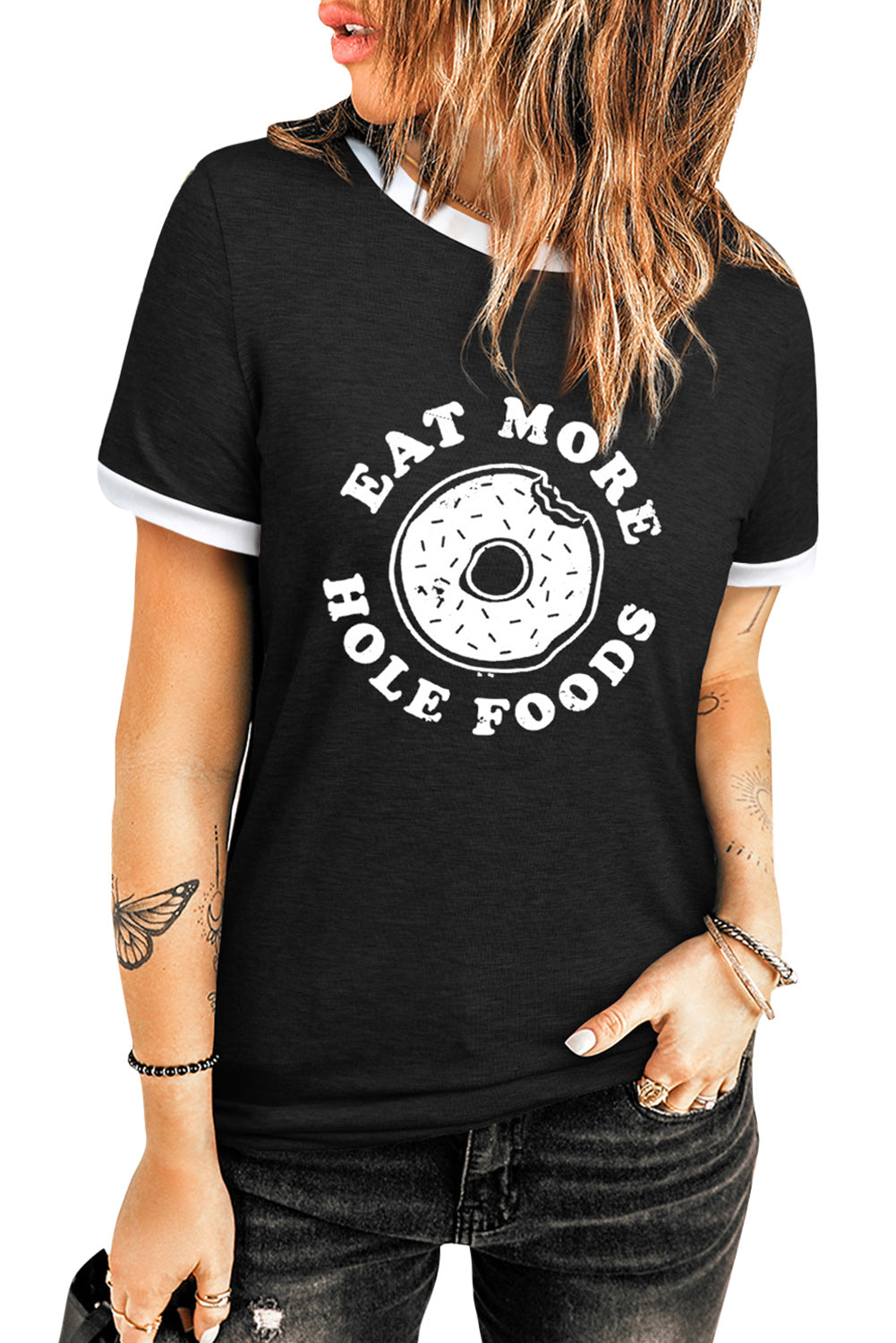 Black Eat More Hole Foods Donut Graphic T Shirt Graphic Tees JT's Designer Fashion