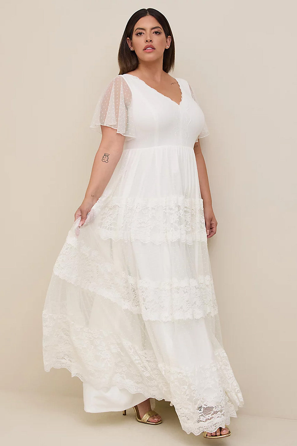 White Plus Size Lace A-line Boho Wedding Dress Plus Size Dresses JT's Designer Fashion