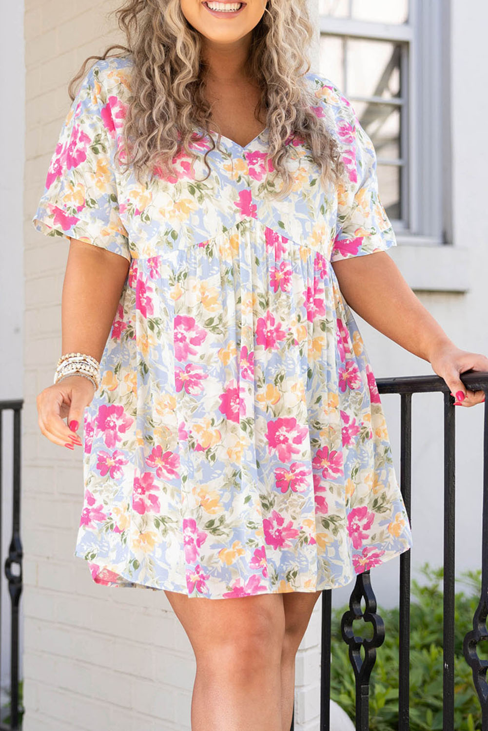 Rose Plus Size Floral Print Short Dress Plus Size JT's Designer Fashion