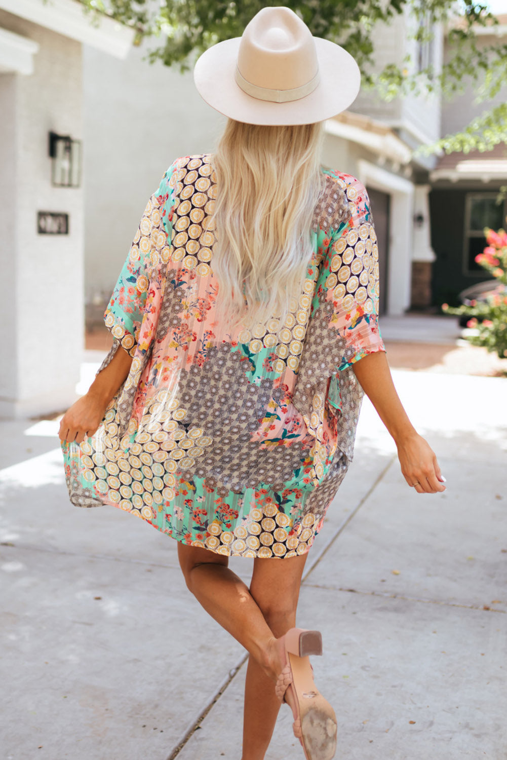 Multicolor Floral Open Sheer Shimmer Kimono Kimonos JT's Designer Fashion