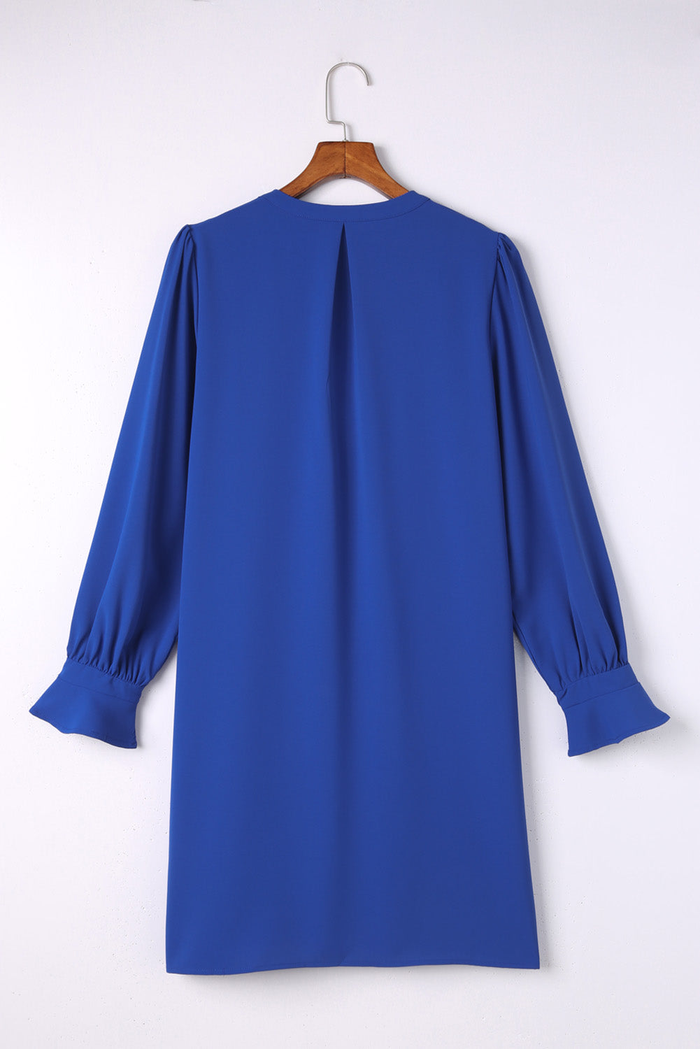 Blue Split V Neck Ruffled Sleeves Shirt Dress Mini Dresses JT's Designer Fashion