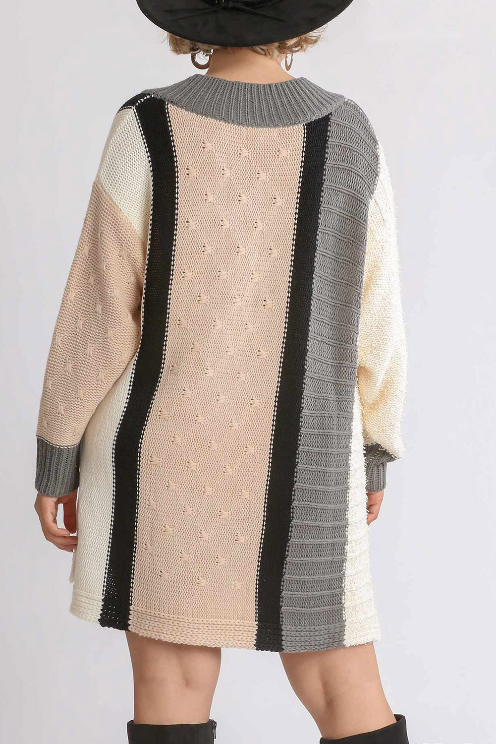 Apricot Mix Pattern Knit Color Block Plus Size Sweater Dress Plus Size JT's Designer Fashion