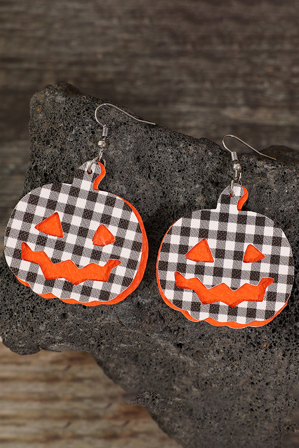 Multicolour Plaid Pumpkin Shape Halloween Drop Earrings Jewelry JT's Designer Fashion