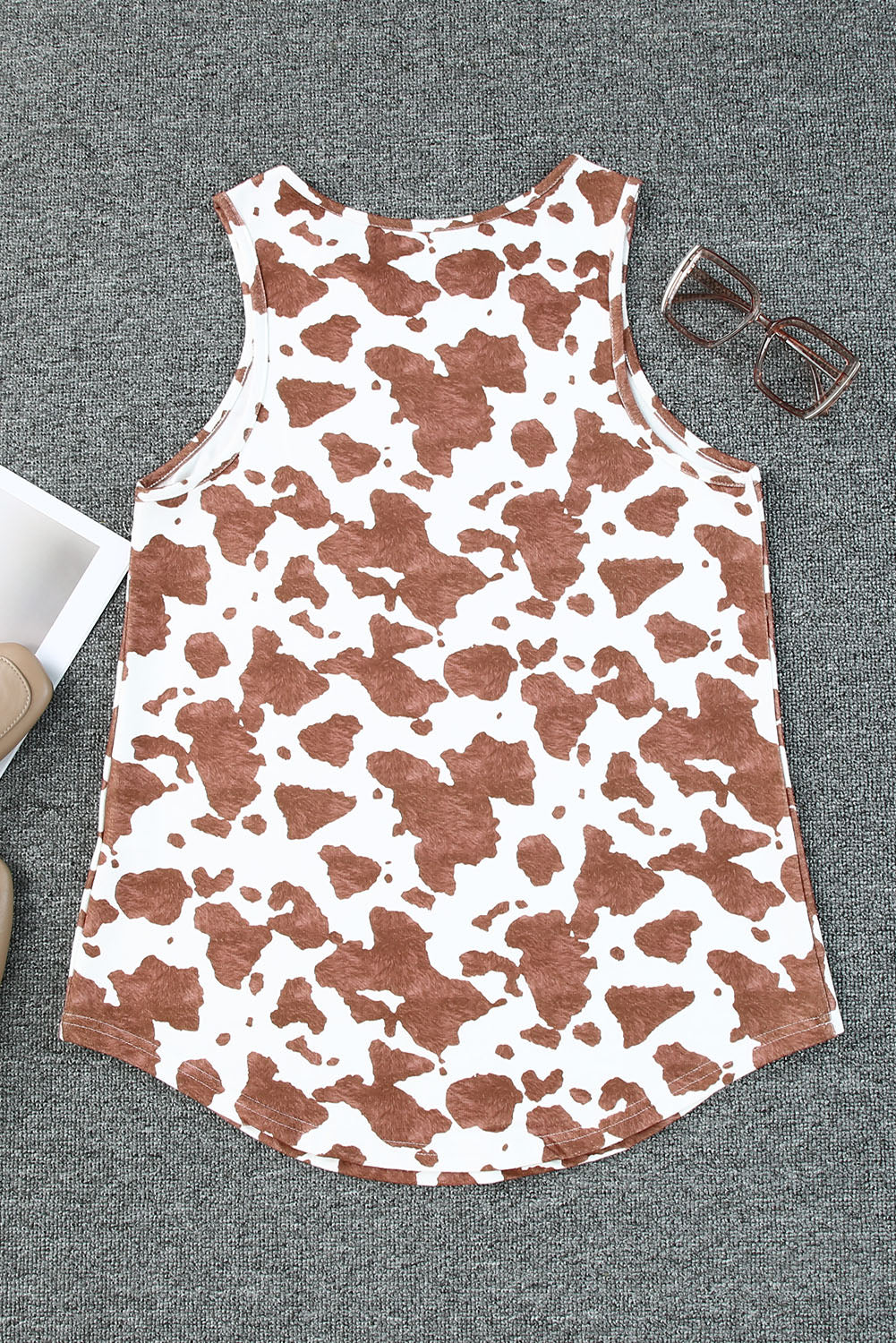 Brown Cow Print Crew Neck Tank Top Tank Tops JT's Designer Fashion