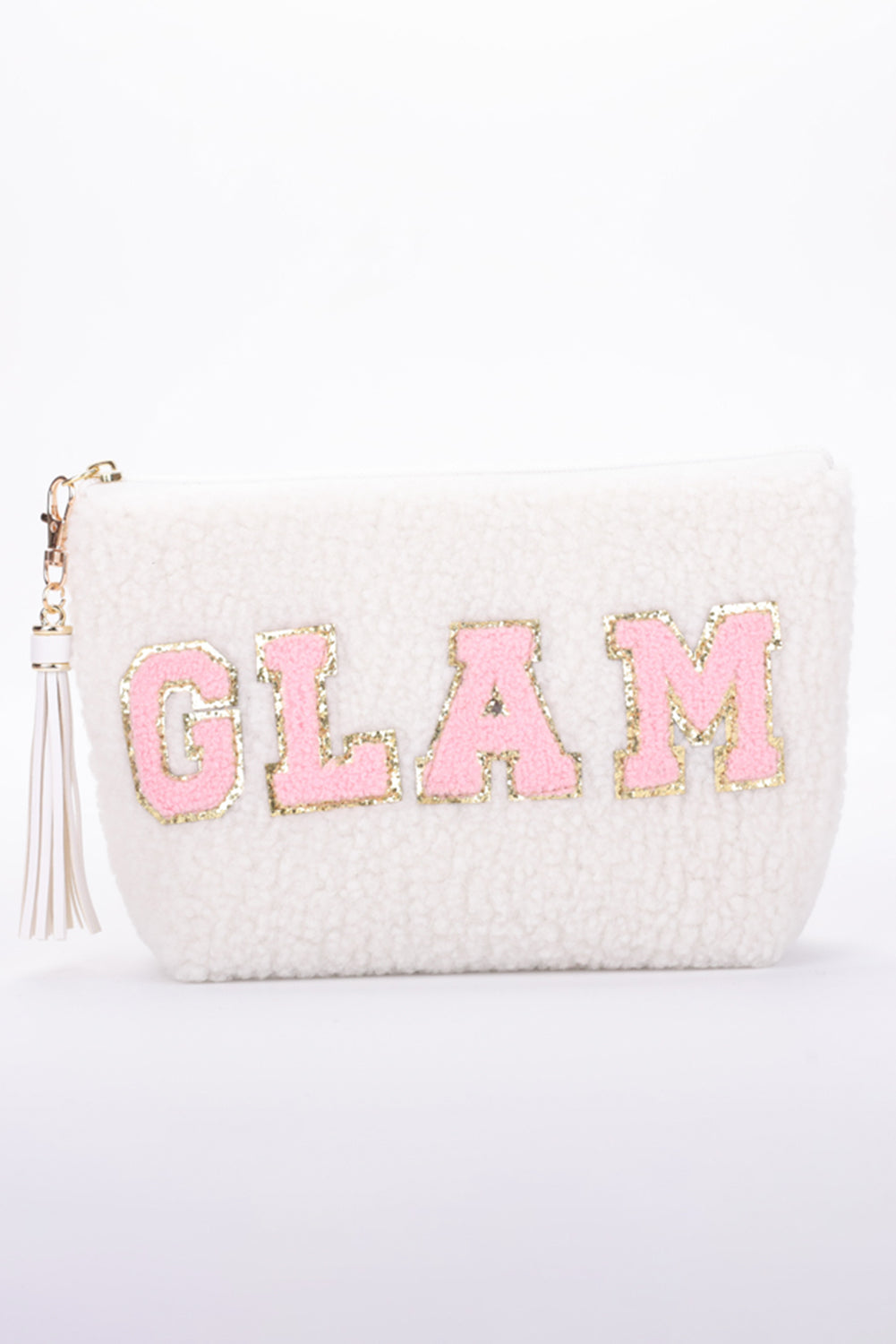 White Sparkle Letter Pattern Tassel Zipper Makeup Bag Other Accessories JT's Designer Fashion