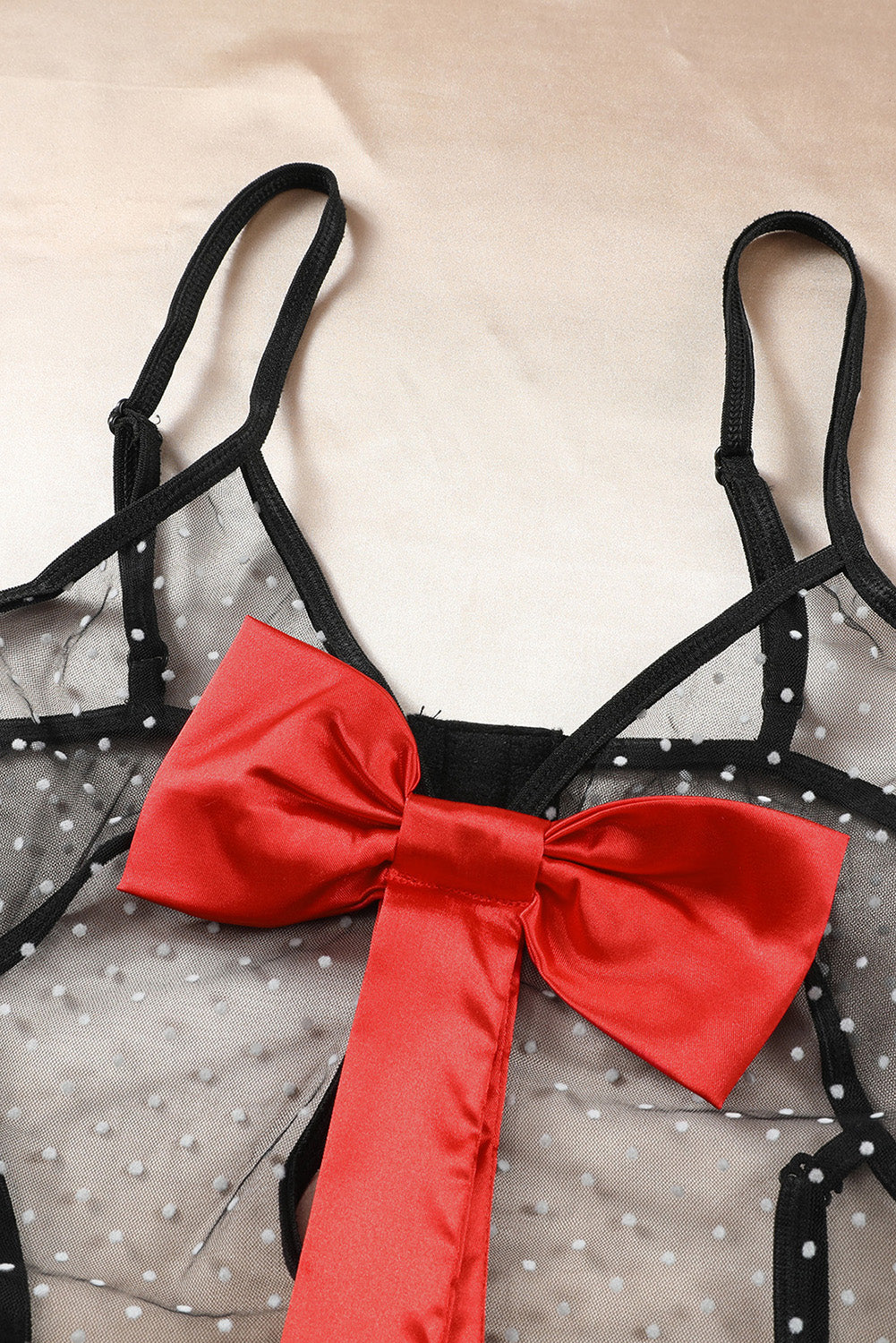 Black Bow Knot Polka Dot See-through Teddy Lingerie Teddy Lingerie JT's Designer Fashion