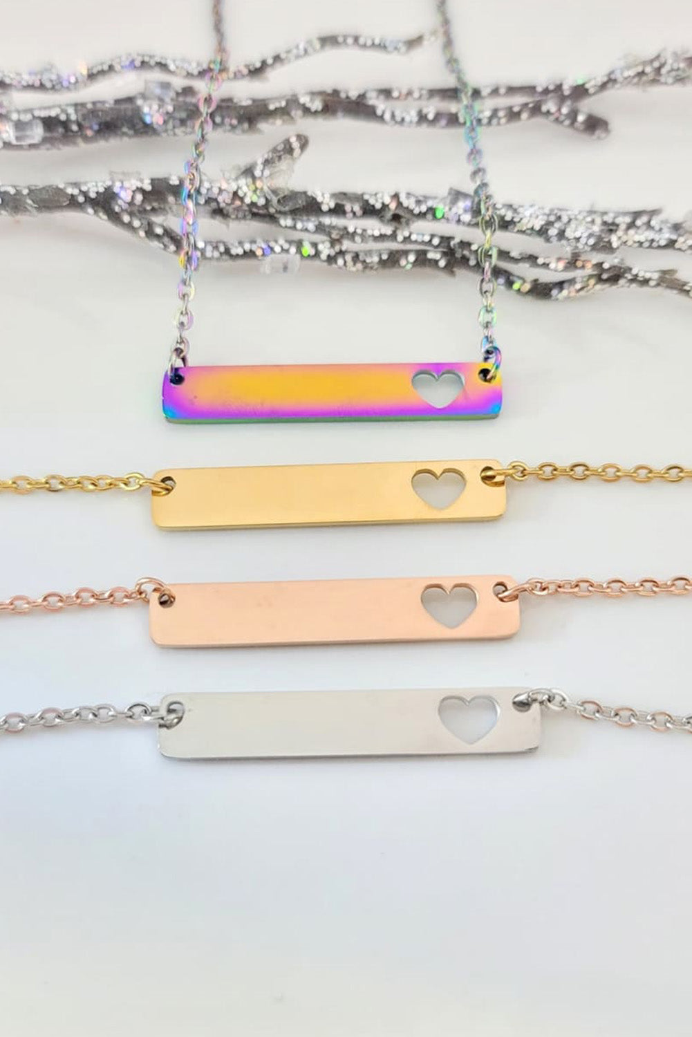 Multicolor Stainless Steel Bar Heart Cutout Necklace Jewelry JT's Designer Fashion