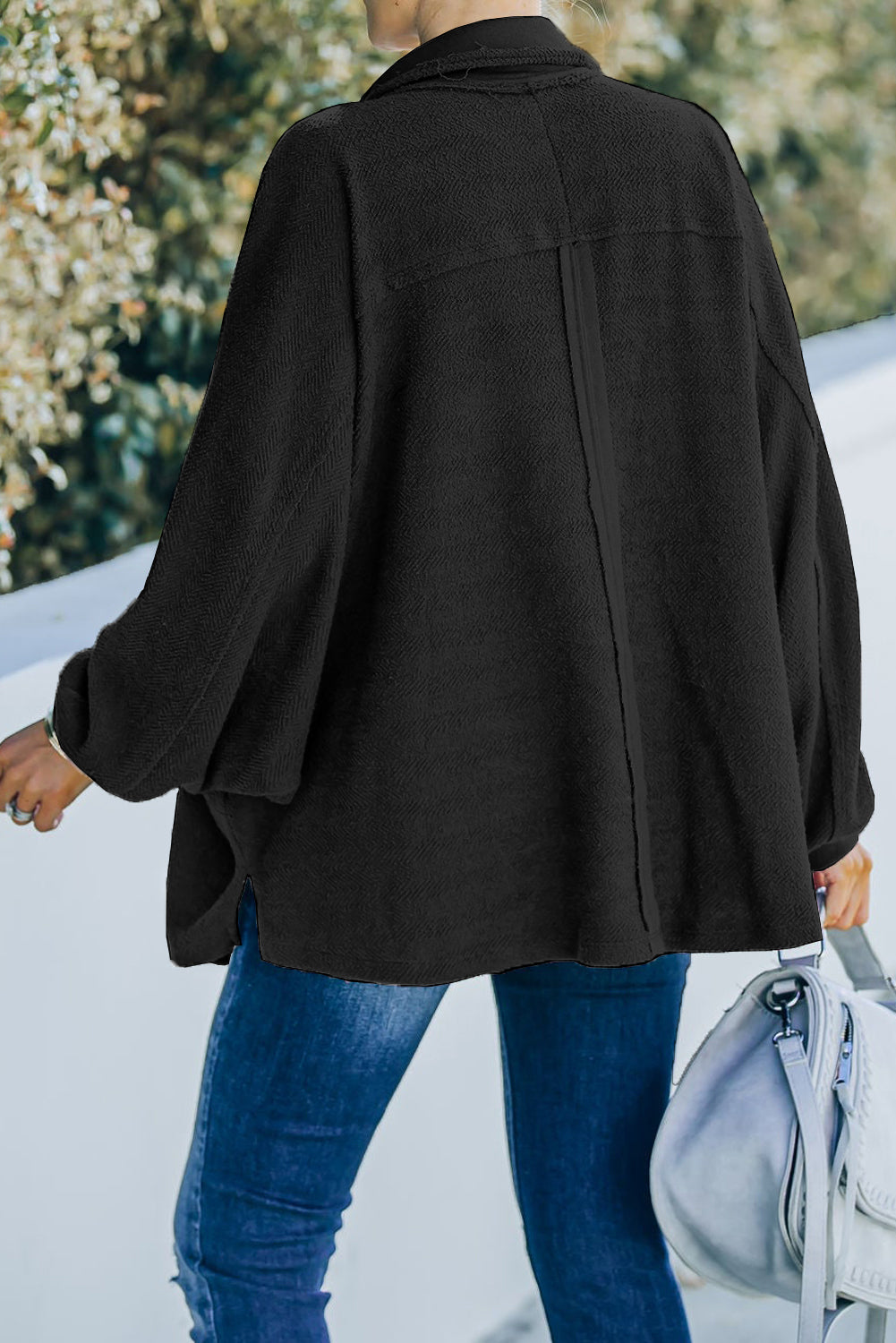 Black White Plus Size Long Sleeve Flap Pocket Henley Top Plus Size JT's Designer Fashion