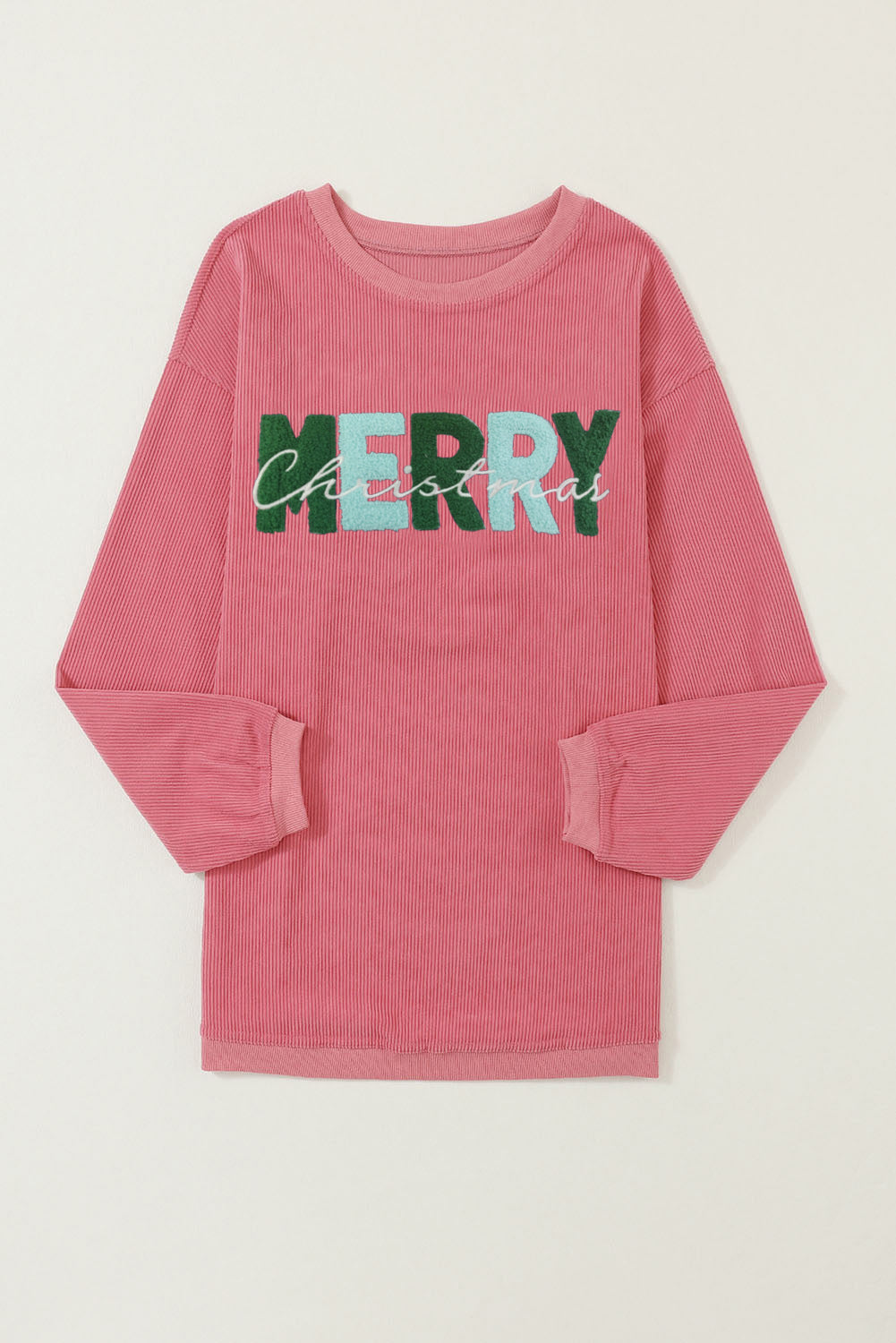 Strawberry Pink MERRY Christmas Corded Pullover Sweatshirt Graphic Sweatshirts JT's Designer Fashion