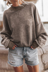 Brown Drop Shoulder Crew Neck Pullover Sweatshirt Sweatshirts & Hoodies JT's Designer Fashion