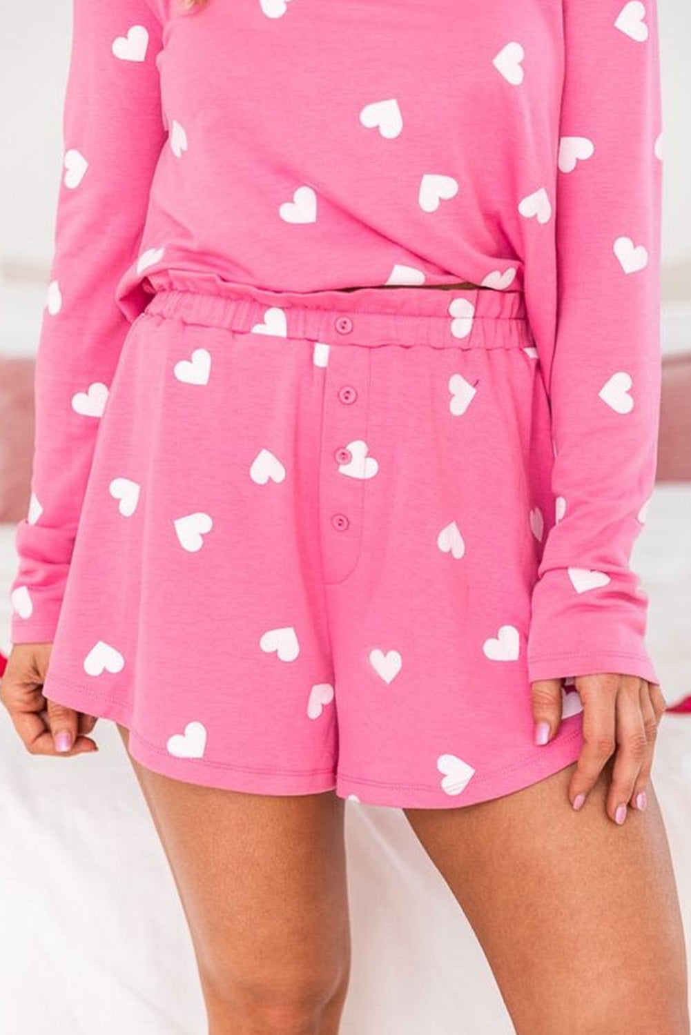 Pink Valentine Heart Print 2pc Shorts Lounge Set Loungewear JT's Designer Fashion