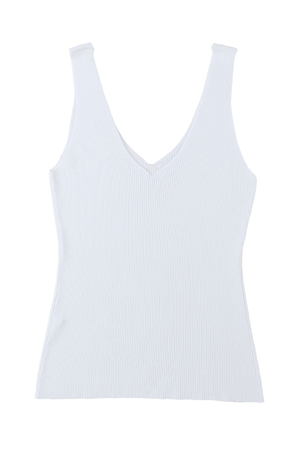 White V Neck Low-cut Back Rib Knitted Vest Tank Tops JT's Designer Fashion