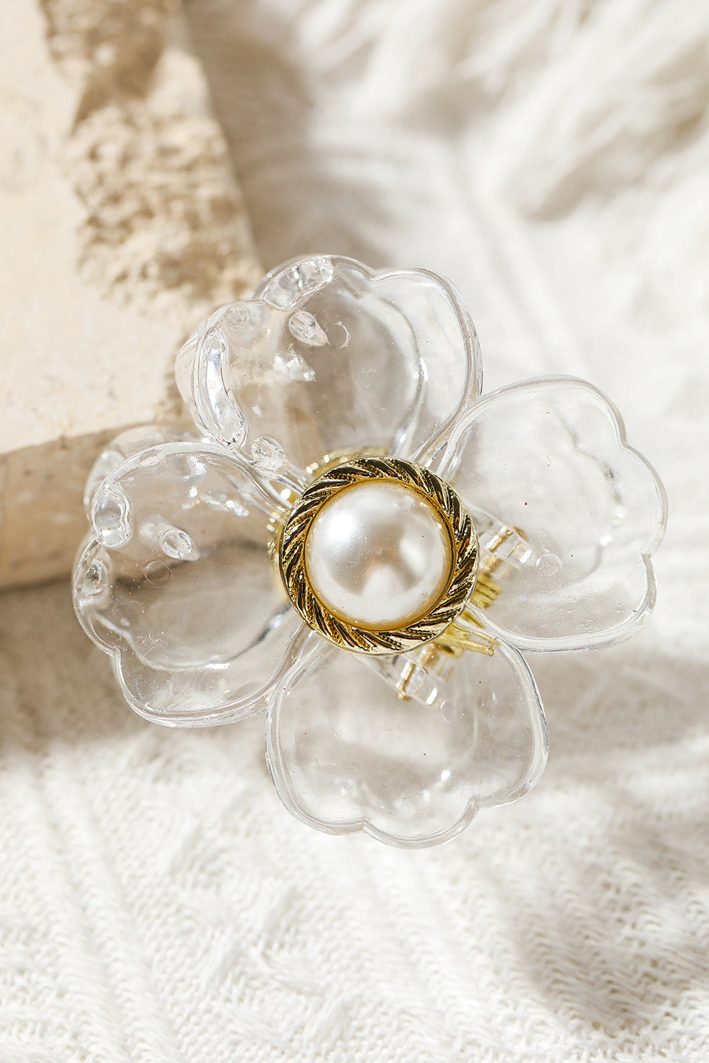 White Flower Shape Pearl Inlay Small Hair Claw Clip Headwear JT's Designer Fashion