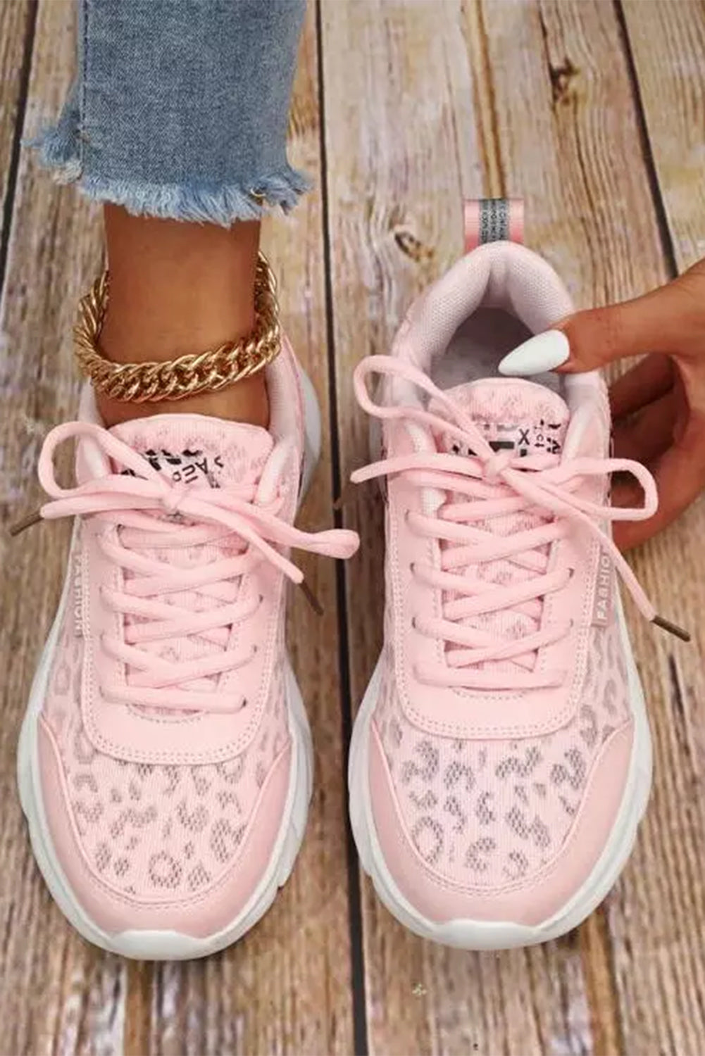 Pink Leopard Mesh Lace up Sneaker Shoes Women's Shoes JT's Designer Fashion