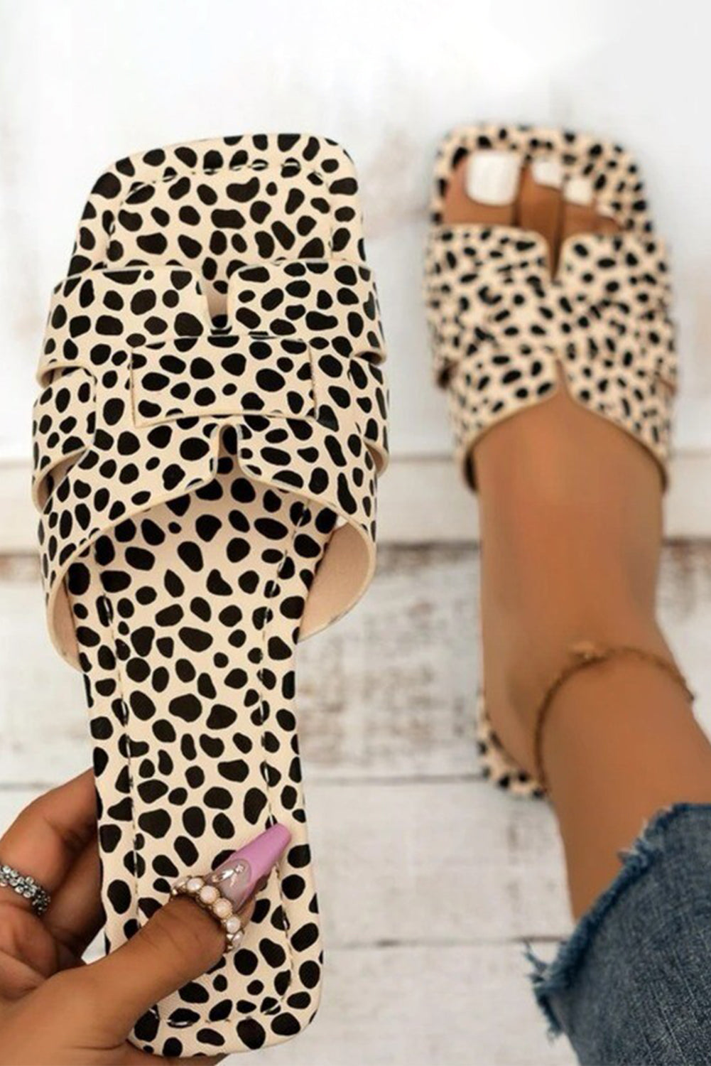 Leopard Crossover Joint Square Toe Slippers Slippers JT's Designer Fashion